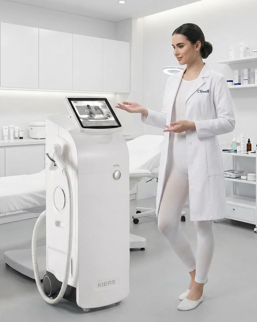 Специалист Citiwell рядом с диодным лазером Kiers 144